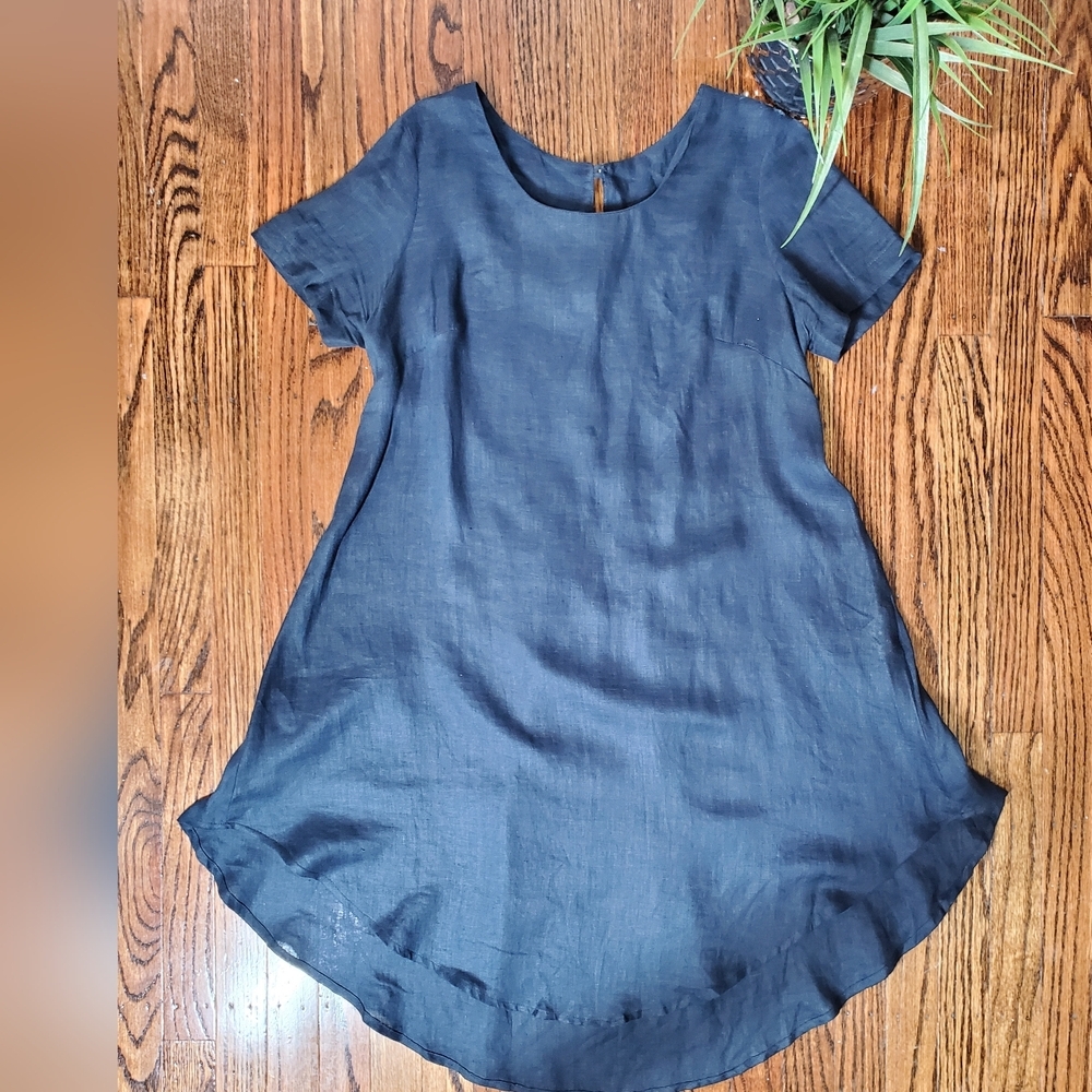 Pepito's Women's Linen Navy Blue Short Sleeve Mini Dress Made In Italy Size M